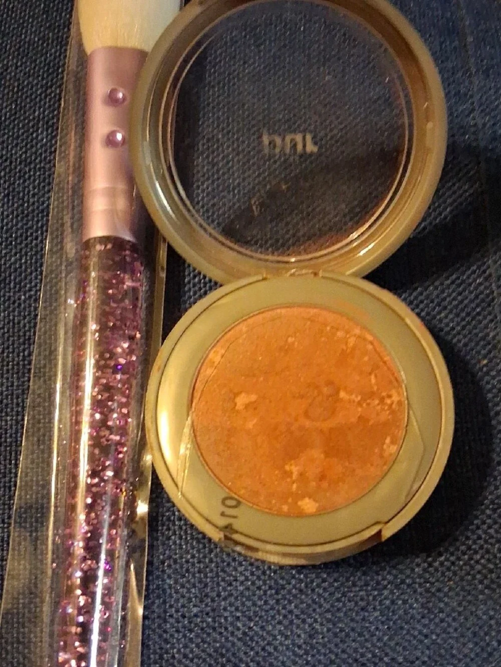 Pur Peach-Orange Pressed Blush with Pink Glitter Handle Brush